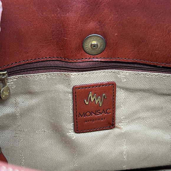 Monsac Original Rich Brown Leather Tote Bag Purse 🌺🌺 - Picture 8 of 12